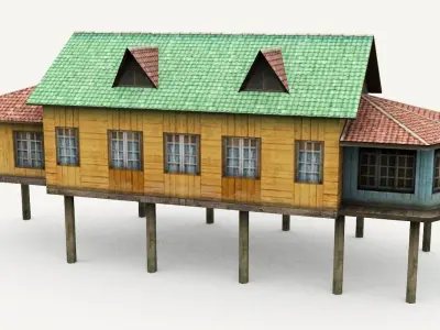 Low-Poly Wooden Water House Set Low-poly 3D model