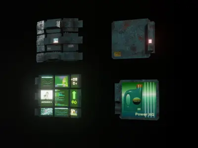 Low poly cyber punk streetlight set Low-poly 3D model
