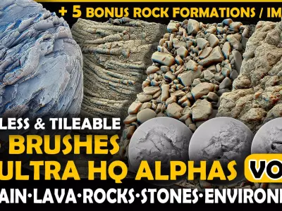 Ultra HQ Terrain Seamless Sculpt Zbrush brushes and Alphas Vol2 3D model