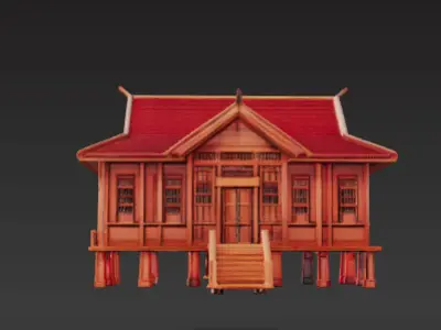 wooden elementary school Low-poly 3D model