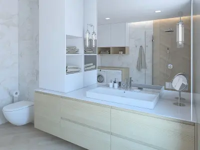 Cozy shower room with marble tiles 3D model