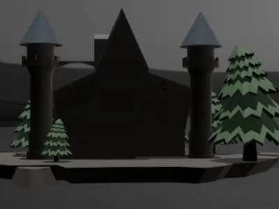 Stylized medieval Castle with Snowy Pines Low Ply 3d Model Low-poly 3D model