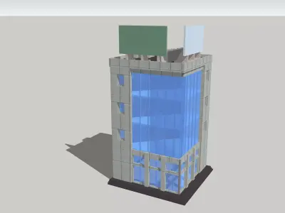 4 Story Office Building Corner Shopping Centre by Outland Models Low-poly 3D model