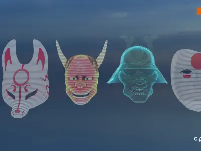 Cyberpunk Japan Holograms Neon Set of 51 Holograms  Low-poly 3D model