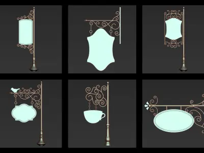 30 Iron Hanging Sign Board Base and High Mesh Vol 3 3D model