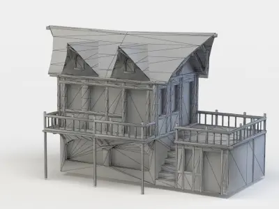 House with balcony Low-poly 3D model