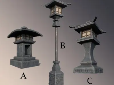 Japanese Stone Lanterns Low-poly 3D model get