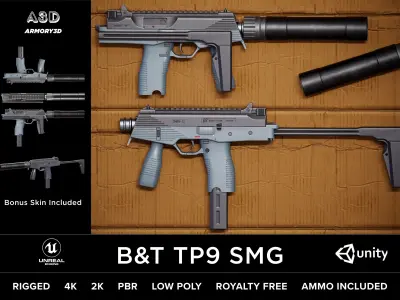 Game Ready Cyberpunk Weapons Pack PBR Rigged Low-poly 3D model