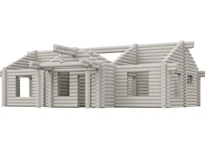 Modular wooden log cabin shell 3D model