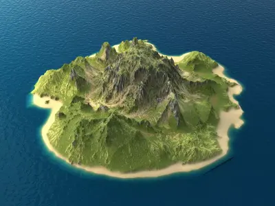 Tropical Island Terrain 5 Low-poly 3D model