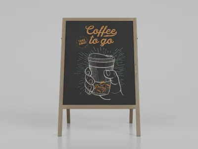 Customizable Wooden A-Frame Wide Chalkboard Sign Low-poly 3D model