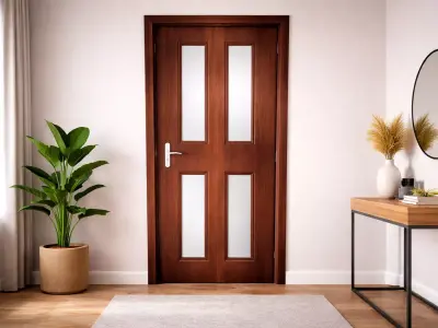 Four-Panel Frosted Glass Wooden Interior Door Low-poly 3D model
