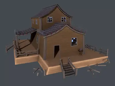 House wooden on platform Low-poly 3D model
