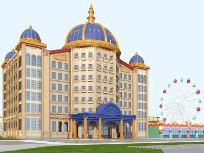 Cartoon colorful childrens theme park many amusement equipment Low-poly 3D model