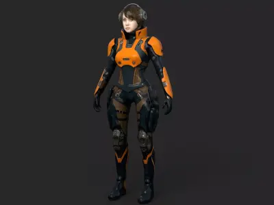 Futuristic Combat Girl Low-poly 3D model