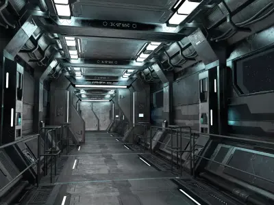 Sci-Fi Modular Corridor with Door Ver 1 Low-poly 3D model