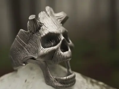 Ring Wooden Skull with Horns 3D print model