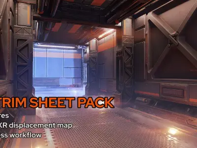 4 Sci-fi corridor trim sheet textures Low-poly 3D model