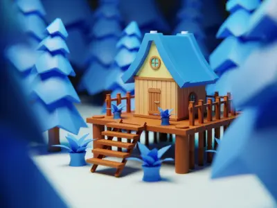 Cartoon Forest Cabin - Stylized Fantasy House 3D Model 3D model