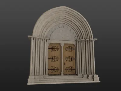 Medieval church gothic portal Low-poly 3D model
