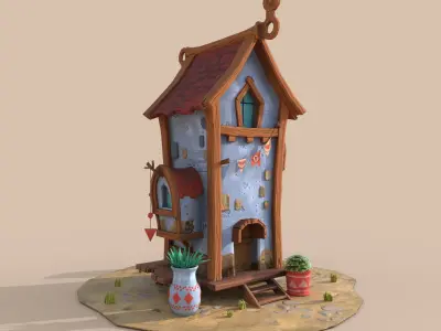 LowPoly Stylized Tall House Low-poly 3D model
