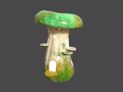 Fantasy Mushroom F09 Green Orange - Scene Backdrop Design Low-poly 3D model
