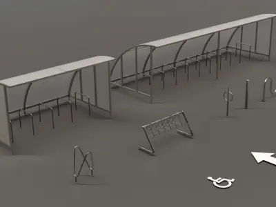 Bicycle Rack and Traffic Sign Pack  Low-poly 3D model
