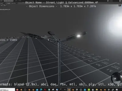 Street Light 1 Galvanized 6000mm 4F Low-poly 3D model