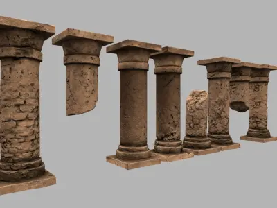 pillar set 5 of old stone pillars Low-poly 3D model