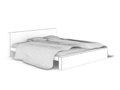 Light Wooden Bed with Pillows 3D model