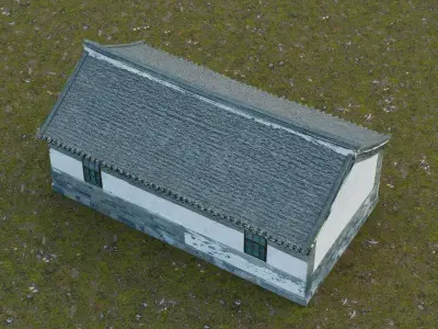 Traditional single-story rural house  Low-poly 3D model