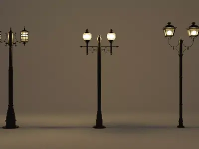 Double head street lamp Low-poly 3D model