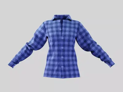 Female Shirt 01 Light Blue  Fannel Checkered Low-poly 3D model