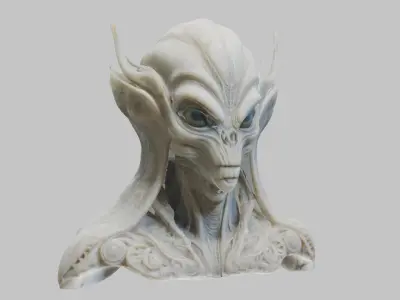 Alien Head Bust - Marble Sculpture with Two Texture Versions Low-poly 3D model