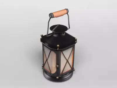 Vintage Black Metal Lantern with Wooden Handle 3D model