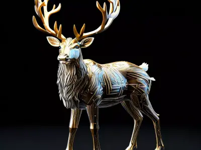 Mechanical Golden Deer 3D Model Low-poly 3D model