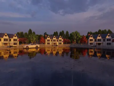 3D Neighborhood Model 4 village with houses and pond 3D model