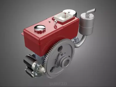 RED SINGLE CYLINDER DIESEL ENGINE MACHINE ELECTRIC STARTER MOTOR 3D model