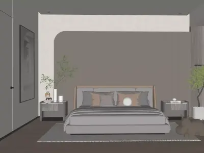 Warm Minimal Master Suite - Upholstered Bed 3D model
