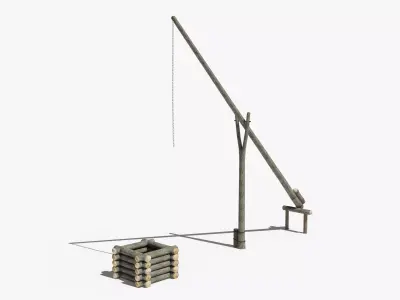 Ukrainian water well aka zhuravel Low-poly 3D model