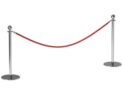 Crowd barrier velvet rope stanchion and signs 3D model