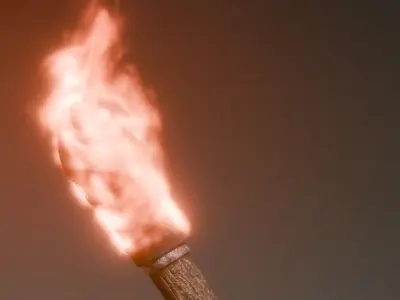 Torch with fire Low-poly 3D model