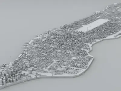 Manhattan Island New York City Streets Buildings Road Networks 3D model