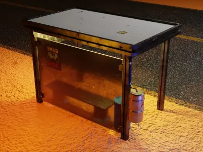 Cyberpunk bus stop concept project save water Low-poly 3D model