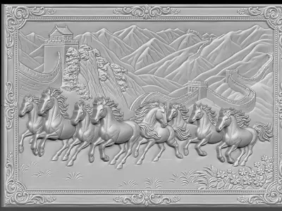 8 horses CNC Relief Model 3D print model