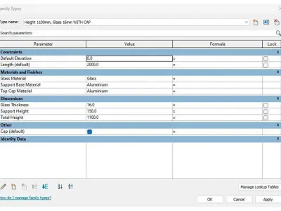 Glass Balustrade Line Based Revit Family 3D model