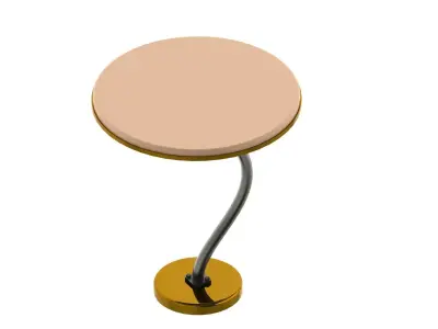 Modern Curved Side Table with Round Wooden Top and Metal Base 3D model