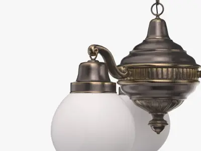 Brass Chandelier With Three Vintage Arms PBR 3D model