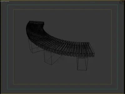 Modular Curved Wooden Bench for Public Spaces and Parks 3D model