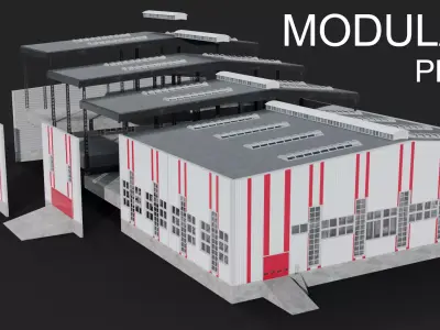 Modern factory hall warehouse Low-poly 3D model
